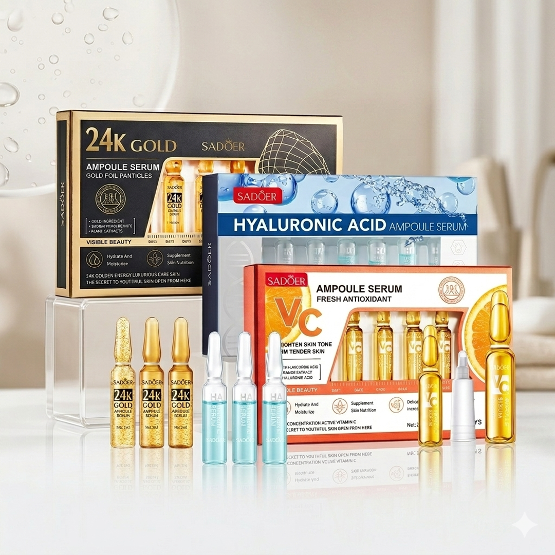 Sadoer 24k Gold with Vitamin C & Hyaluronic Serum ampules Bundle