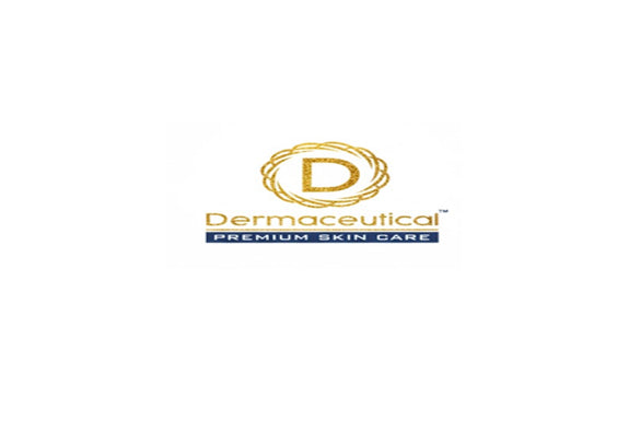 Dermacuetical Premium Skin Care brand logo in gold glitter typography