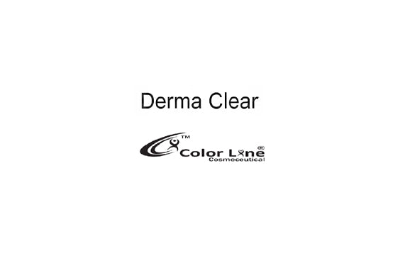 Logo for Derma Clear by Color Line Cosmeceutical, featuring minimalist black typography and a stylized swirl icon.
