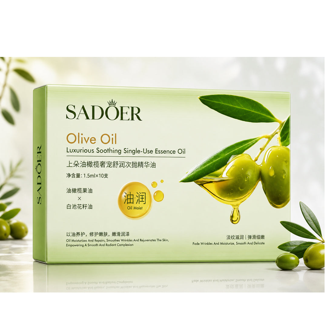 Sadoer Olive Oil Single-Use Essence Oil – Moisturizing & Wrinkle Repair Serum Ampules (1.5ml x 10pcs)